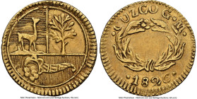 Republic gold 1/2 Escudo 1826 CUZCO-GM AU55 NGC, Cuzco mint, KM146.2. A scarcer single-year gold minor, standing as one of only four examples of the t...