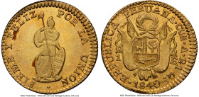Republic gold Escudo 1840 CUZCO-A MS63 NGC, Cuzco mint, KM147.3, Fr-67. A scintillating representative yielding an impression of quality at first glan...