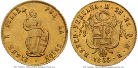 Republic gold 2 Escudos 1853 LM-MB MS61 NGC, Lima mint, KM149.2, Fr-65. The most prolific date for this difficult denomination but still highly collec...