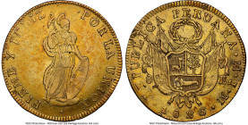 Republic gold 8 Escudos 1826 LM-JM AU Details (Cleaned) NGC, Lima mint, KM148.1, Fr-62, Onza-2088. The first date of issue for this iconic series and ...