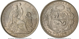 Republic Sol 1916 LIMA-FG MS63 NGC, Lima mint, KM196.27, Elizondo-233. "LIBERTAD" incuse variety. Accompanied by the original collector envelope. HID0...