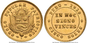 Republic gold 5 Soles Token 1910 MS63 NGC, Lima mint, KM-Tn2, Fr-76. HID09801242017 © 2024 Heritage Auctions | All Rights Reserved www.HA.com/TexasAuc...