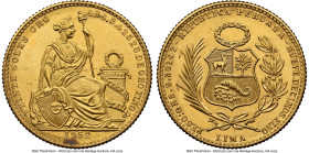 Republic gold 20 Soles 1952 MS64 NGC, Lima mint, KM229, Fr-80. Mintage: 424. Wholly elusive and a date which struck among the smallest mintages for th...