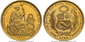 Republic gold 50 Soles 1951 MS64 NGC, Lima mint, KM230, Fr-79. Virtually Gem and precluded from such a designation by gentle wisps to the fields. HID0...