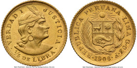 Republic gold 1/5 Libra 1906-GOZF MS63 NGC, Lima mint, KM210. Accompanied by the original collector envelope. HID09801242017 © 2024 Heritage Auctions ...