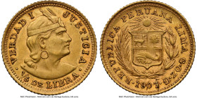 Republic gold 1/5 Libra 1907-GOZG AU58 NGC, Lima mint, KM210. Accompanied by the original collector envelope. HID09801242017 © 2024 Heritage Auctions ...
