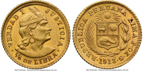 Republic gold 1/5 Libra 1913-POZG MS62 NGC, Lima mint, KM210. Accompanied by the original collector envelope. HID09801242017 © 2024 Heritage Auctions ...