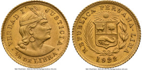 Republic gold 1/5 Libra 1922 MS63 NGC, Lima mint, KM210. Accompanied by the original collector envelope. HID09801242017 © 2024 Heritage Auctions | All...