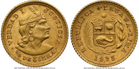 Republic gold 1/5 Libra 1923 MS61 NGC, Lima mint, KM210. Accompanied by the original collector envelope. HID09801242017 © 2024 Heritage Auctions | All...
