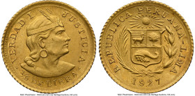 Republic gold 1/5 Libra 1927 MS64 NGC, Lima mint, KM210. Accompanied by the original collector envelope. HID09801242017 © 2024 Heritage Auctions | All...