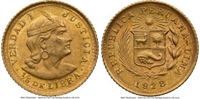 Republic gold 1/5 Libra 1928 MS63 NGC, Lima mint, KM210. Accompanied by the original collector envelope. HID09801242017 © 2024 Heritage Auctions | All...