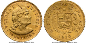 Republic gold 1/5 Libra 1930 MS64 NGC, Lima mint, KM210. Accompanied by the original collector envelope. HID09801242017 © 2024 Heritage Auctions | All...