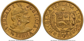 Republic gold 1/2 Libra 1906-GOZF AU55 NGC, Lima mint, KM209. Accompanied by the original collector envelope. HID09801242017 © 2024 Heritage Auctions ...