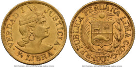 Republic gold 1/2 Libra 1907-GOZG AU58 NGC, Lima mint, KM209. Accompanied by the original collector envelope. HID09801242017 © 2024 Heritage Auctions ...