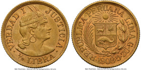 Republic gold 1/2 Libra 1908-GOZG AU58 NGC, Lima mint, KM209. Accompanied by the original collector envelope. HID09801242017 © 2024 Heritage Auctions ...