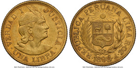 Republic gold Libra 1898-ROZF AU58 NGC, Lima mint, KM207. The first date of issue for this iconic "modern" gold coinage, certified on the cusp of Mint...