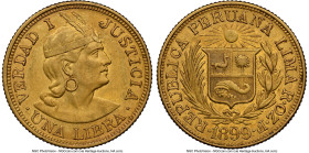 Republic gold Libra 1899-ROZF AU58 NGC, Lima mint, KM207. One of just a handful of this date currently occupying the conditional censuses. Accompanied...