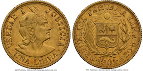 Republic gold Libra 1901-ROZF AU55 NGC, Lima mint, KM207. Accompanied by the original collector envelope. HID09801242017 © 2024 Heritage Auctions | Al...