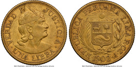 Republic gold Libra 1902-ROZF AU Details (Obverse Scratched) NGC, Lima mint, KM207. Accompanied by the original collector envelope. HID09801242017 © 2...