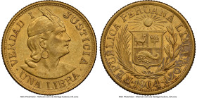 Republic gold Libra 1904-ROZF AU55 NGC, Lima mint, KM207. Accompanied by the original collector envelope. HID09801242017 © 2024 Heritage Auctions | Al...