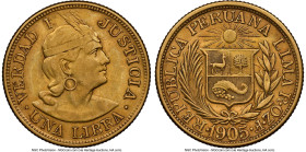 Republic gold Libra 1905-ROZF AU53 NGC, Lima mint, KM207. Accompanied by the original collector envelope. HID09801242017 © 2024 Heritage Auctions | Al...