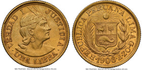 Republic gold Libra 1906-GOZF AU58 NGC, Lima mint, KM207. Accompanied by the original collector envelope. HID09801242017 © 2024 Heritage Auctions | Al...