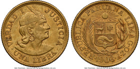Republic gold Libra 1906-GOZF AU Details (Obverse Scratched) NGC, Lima mint, KM207. Accompanied by the original collector envelope. HID09801242017 © 2...