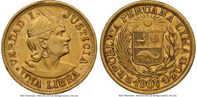 Republic gold Libra 1907-GOZG AU58 NGC, Lima mint, KM207. Accompanied by the original collector envelope. HID09801242017 © 2024 Heritage Auctions | Al...