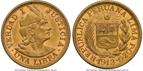 Republic gold Libra 1913-POZG AU58 NGC, Lima mint, KM207. Accompanied by the original collector envelope. HID09801242017 © 2024 Heritage Auctions | Al...