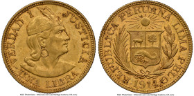 Republic gold Libra 1914-PBLG AU58 NGC, Lima mint, KM207. Accompanied by the original collector envelope. HID09801242017 © 2024 Heritage Auctions | Al...