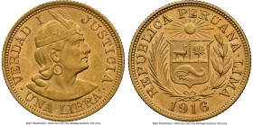 Republic gold Libra 1916 AU58 NGC, Lima mint, KM207. Accompanied by the original collector envelope. HID09801242017 © 2024 Heritage Auctions | All Rig...