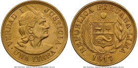 Republic gold Libra 1917 AU58 NGC, Lima mint, KM207. Accompanied by the original collector envelope. HID09801242017 © 2024 Heritage Auctions | All Rig...
