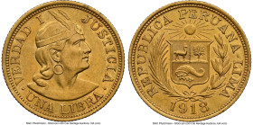 Republic gold Libra 1918 MS61 NGC, Lima mint, KM207. Accompanied by the original collector envelope. HID09801242017 © 2024 Heritage Auctions | All Rig...