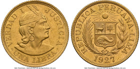 Republic gold Libra 1927 MS63 NGC, Lima mint, KM207. Accompanied by the original collector envelope. HID09801242017 © 2024 Heritage Auctions | All Rig...