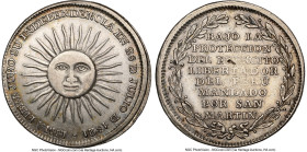 Republic silver "General San Martin - Independence" Proclamation Medal 1821 AU55 NGC, Fonrobert-8998. 28mm. LIMA LIBRE JURO SU INDEPEND. EN 28 D JULIO...
