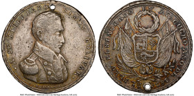 Republic silver "Battle of Ayacucho" Medal 1824 XF Details (Holed) NGC, Fonrobert-9178. 33mm. A SU LIBERTADO SIMON BOLIVAR Bust of Simon Bolivar facin...
