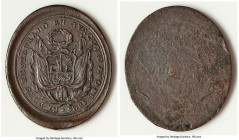 Republic bronze "Battle of Ayacucho" Reverse Uniface Die Trial Medal 1824-Dated XF, 32x38mm. 21.29gm. EL PERU RESTAURADO EN AYACUCHO ANO DE 1824 Arms ...
