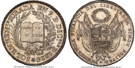 Republic silver "Constitution" Proclamation Medal 1826 MS63 NGC, Fonrobert-9018. 34mm. SOLEMNEMTE. JURADA EN 9. DE DICBRE DE 1826 Constitution between...