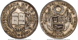 Republic silver "Constitution" Proclamation Medal 1826 AU55 NGC, Fonrobert-9018. 34mm. SOLEMNEMTE. JURADA EN 9. DE DICBRE DE 1826 Constitution between...