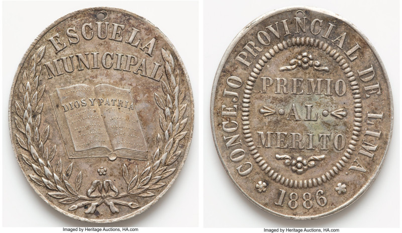 Republic silver "School Merit Award" Medal 1886 UNC (Holed), 17.10gm. 31x37mm. E...