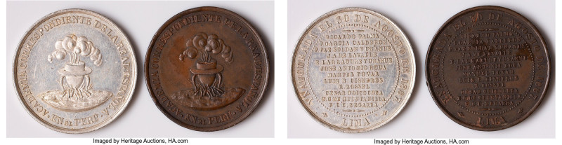 Pair of Uncertified bronze & silver "Inauguration of the Peruvian Academy" Medal...
