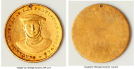 Republic gold "Jorge Chavez" Medal ND AU (Holed), 23mm. 8.26gm. PERUANOS, RECUPERAD LAS PROVINCIAS CAUTIVAS Bust of Jorge Chavez. A most curious unifa...