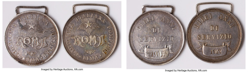 Pair of Uncertified silver "Italian Fire Brigade in Lima - 10 Years of Service" ...