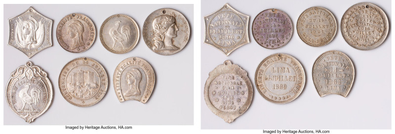 7-Piece Lot of Uncertified silver "Bastille Day in Lima - Fête Nationale" Medals...