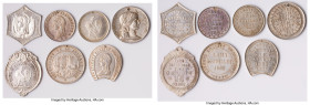 7-Piece Lot of Uncertified silver "Bastille Day in Lima - Fête Nationale" Medals, 1) Medal 1896. 6.28gm. 26mm. 2) Medal 1886. 5.10gm. 23mm. 3) Medal 1...