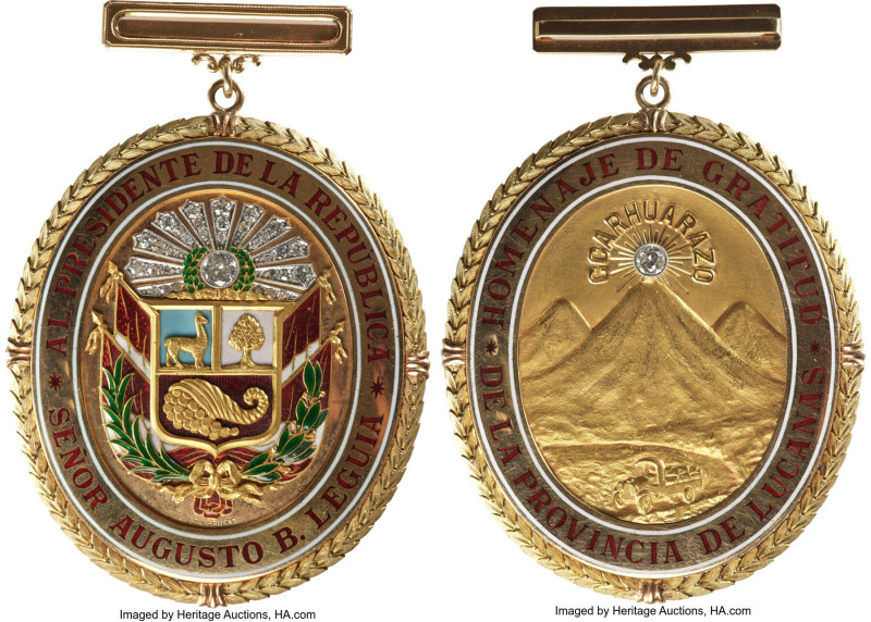 Republic gold, enamel & diamond "Lucanas to President Augusto Leguia" Presentati...