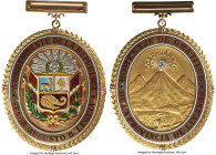 Republic gold, enamel & diamond "Lucanas to President Augusto Leguia" Presentation Medal ND UNC, 72x62mm. 113.56gm. Approximately 1.15ct. weight. By A...