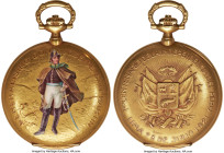 Longines 18k gold & enamel "Centennial of Peru Independence" Pocket Watch and Chain 1921, 52mm. Total watch weight: 135.33gm. Chain weight: 17.36gm. B...