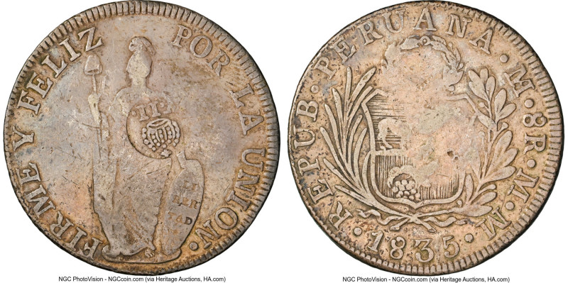 Spanish Colony. Isabel II Counterstamped 8 Reales ND (1834-1837) VF30 NGC, KM138...