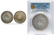 Spanish Colony. Isabel II Counterstamped 8 Reales ND (1834-1837) VF Details (Scratch) PCGS, KM138.2. Host: Peru Republic 8 Reales 1834 LM-MM; Counters...